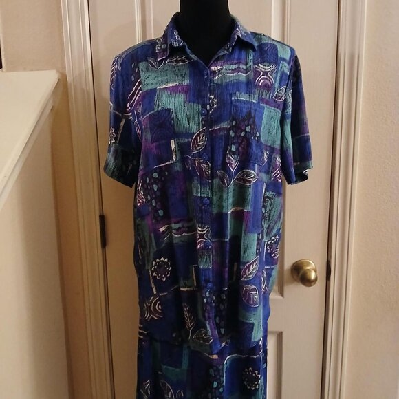 Vintage 80s/90s Alfred Dunner Abstract 3-piece Set Shirt Skirt & Blazer Sz 10/12 - Picture 5 of 8